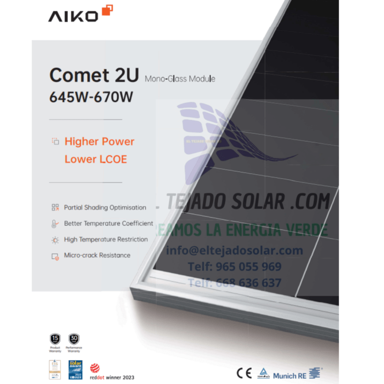 Panel solar 665 W Aiko 144 cel N-Type ABC Eficiencia 24.6%