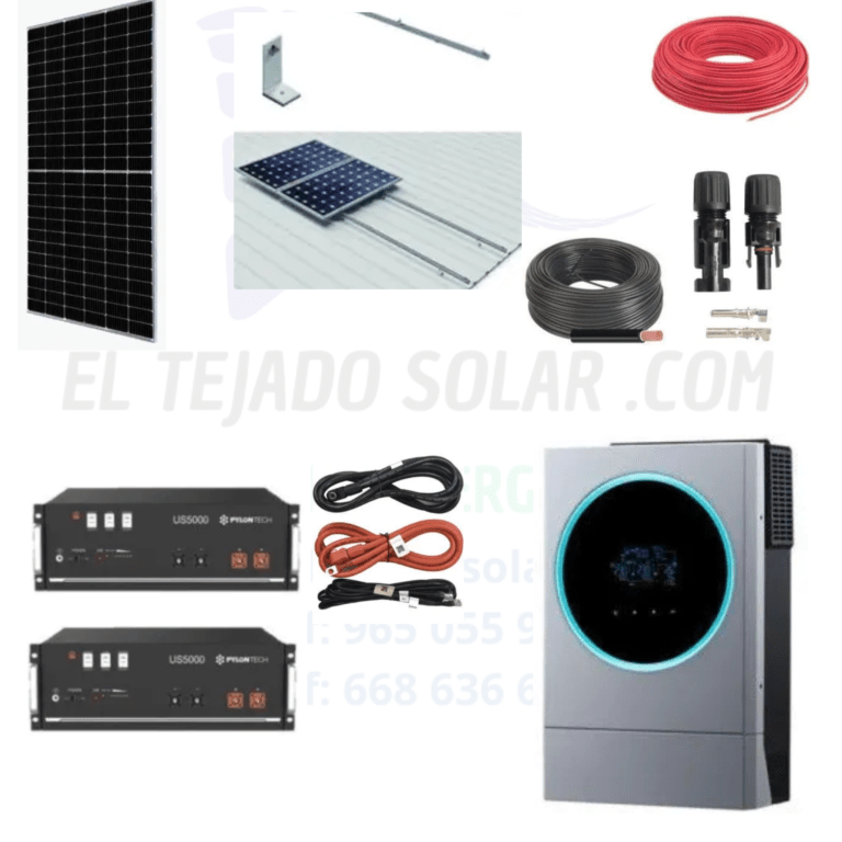 Kit solar 48 V 7,98 kWp con inversor 8 kW y batería de litio 4,8 kWh