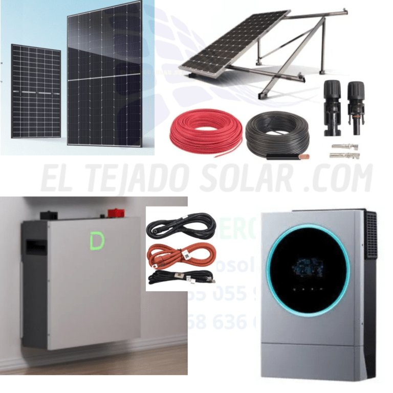 Kit solar 48 V 3,81 kWp con inversor Voltronic 6 kW y batería de litio 5,1 kWh, 6 paneles de 635 W JA Solar, estructura para suelo