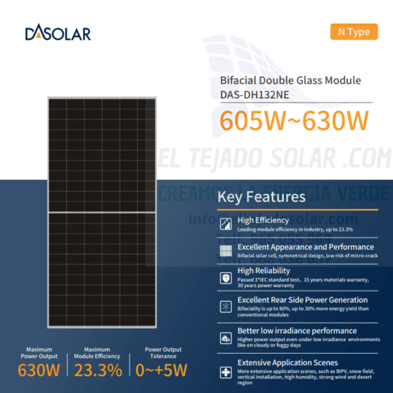 Panel DASOLAR 620 W Bifacial N-Type TOPCon 144 cel Panel DASOLAR 620 W Bifacial N-Type TOPCon 144 cel