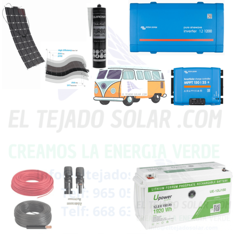 Kit solar camper 12 V 150 Wp con regulador MPPT Victron 15 A y batería de litio 100 Ah