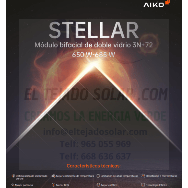 Panel solar BIFACIAL 665 W AIKO Stellar 3N 144 cel N-Type ABC