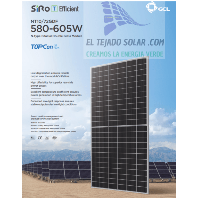 Panel Solar GCL 595 W Bifacial N-Type TOPCon NT10/72GDF Panel Solar GCL 595 W Bifacial N-Type TOPCon NT10/72GDF